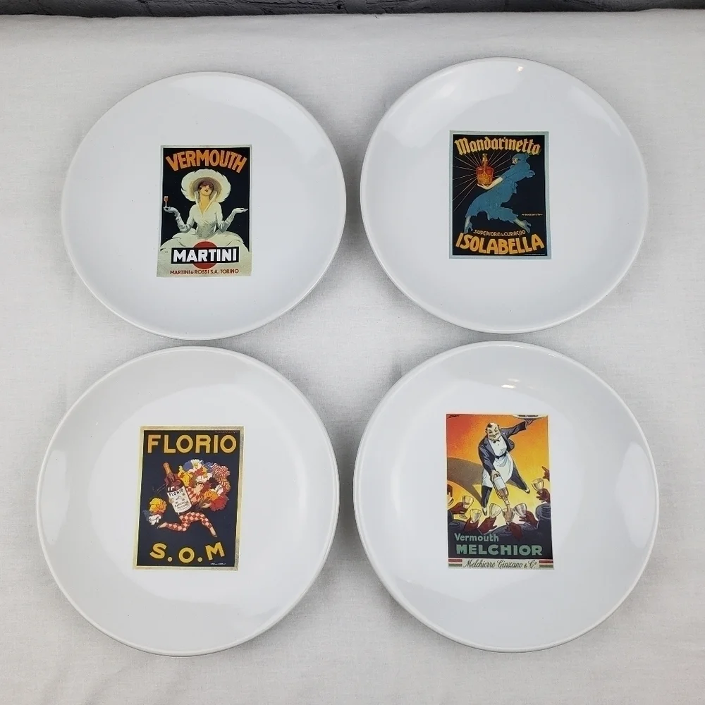 Pottery Barn Rare 2002 Vintage Movie Poster Liquor Salad Dessert Plates 4 Set #2